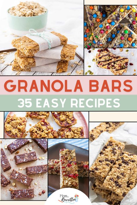 Make easy and delicious granola bar recipes at home using simple ingredients for healthier and budget-friendly options. These "better-for-you" granola bar recipes include dietary (gluten-intolerance, dairy-free, nut-free), no-bake and healthy ingredient substitutions for the perfect lunchbox, snack or after-school treat. Less expensive than store bought with lower sugar and basic pantry ingredients to make ahead these handy recipes in a helpful roundup for the upcoming back to school year. Organic Granola Bars Recipe, Fruit And Nut Granola Bars, Healthy Bar Recipes, Oatmeal Granola Bars Homemade, How To Make Granola Bars, Protein Granola Bars Homemade, Nutrigrain Bar Recipe, Basic Granola Bar Recipe, Healthy Snacks Diy