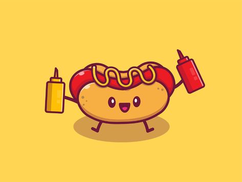 Cute Fast Food 🍔🍟🥤🍦🌮🌭🥪🍿 - on Behance Dog Easy Drawing, Food Step By Step, Hot Dog Drawing, Colorful Restaurant, Draw Kawaii, Food Doodles, Food Cartoon, Kawaii Illustration, Dog Poster