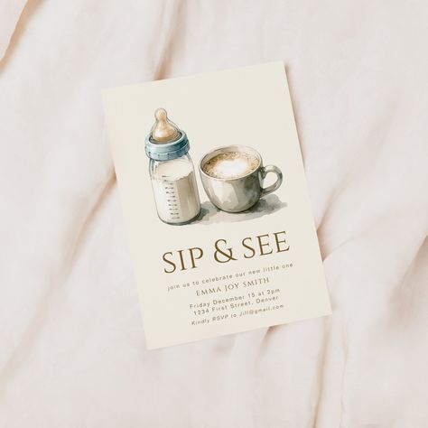 Simple Sip and See Baby Shower Invitation Baby Sip And See, Sip And See Party, Sip And See Invitation, Sip And See, Paperless Post, Invitation Baby Shower, Time Saver, Baby Bottle, Diy Template