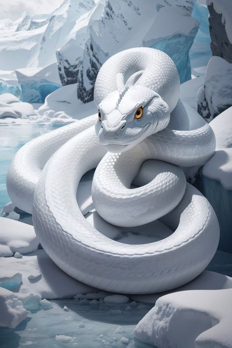 frosted theme, mockup, Close-up of White Snake : Antarctic habitat, icy landscape, compact physique, protective posture, digital painting software, realistic art style, detailed close-up illustration, high-resolution artwork, soft and diffused lighting, wildlife photography as style reference, nurturing and devoted aura, focused and attentive expression, serene and tranquil atmosphere Realistic Art Style, Icy Landscape, Most Dangerous Animals, Beautiful Universe, Medusa Art, Snake Wallpaper, Mythical Dragons, Photo Background Images Hd, Snake Art