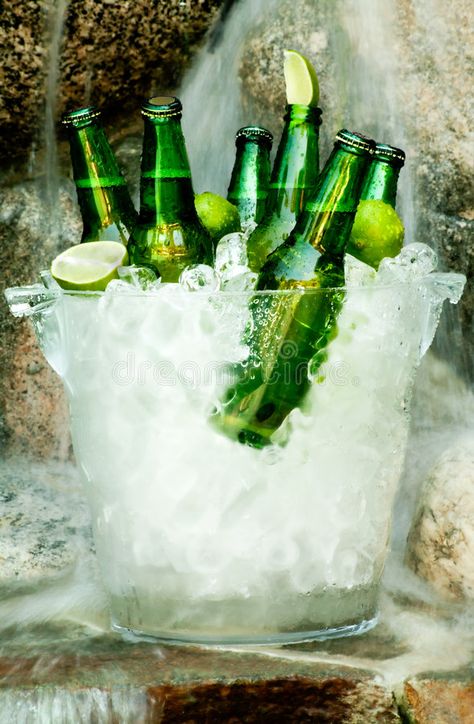 Cold beer. Ice Cold beer in bucket in front of waterfall , #Aff, #Ice, #beer, #Cold, #waterfall, #front #ad Ice Beer, Ice Cold Beer, Cold Beer, Soju Bottle, Grape Leaves, Ice Bucket, Painting Inspiration, Flyer Design, Beer