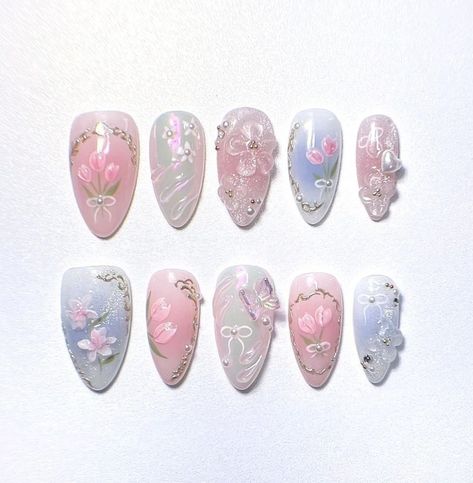 Cute nails with flowers Belle Nails, Glitter French Nails, Kids Nail Designs, Match Design, Ig Highlights, Art Deco Nails, Hippie Nails, Lavender Nails, Pretty Gel Nails