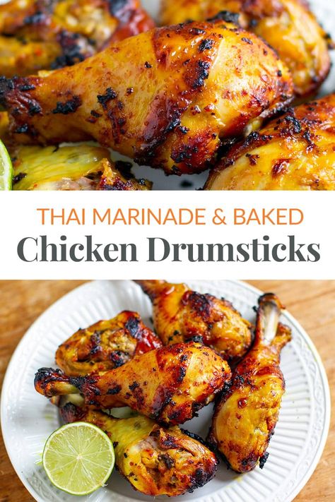 Thai Chicken Drumsticks (Baked) Thai Drumsticks, Chicken Drumsticks Baked, Chicken Drumsticks Recipes, Chicken Drumstick Recipes Oven, Drumstick Recipes Oven, Chicken Drumsticks Oven, Chicken Drumstick Recipe, Drumsticks Recipe, Chicken Drumstick