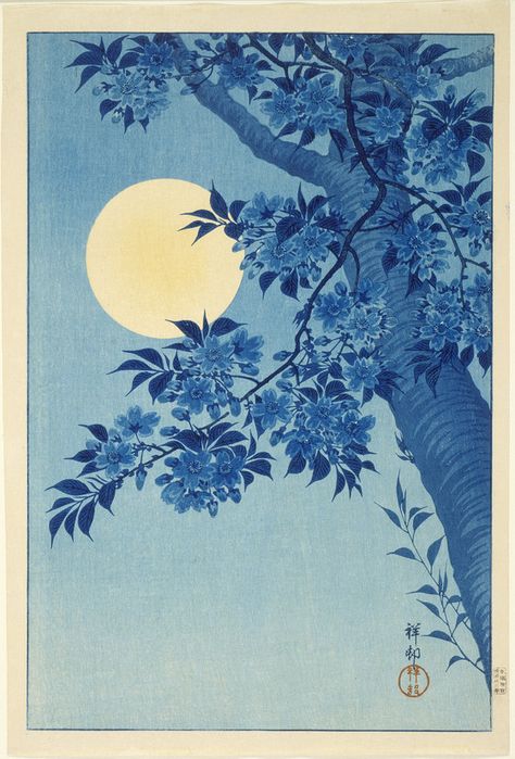 Plakat Design Inspiration, Japan Illustration, Ohara Koson, Moonlit Night, Japanese Art Prints, Japanese Wall Art, Japanese Illustration, Japanese Wall, Moon Painting