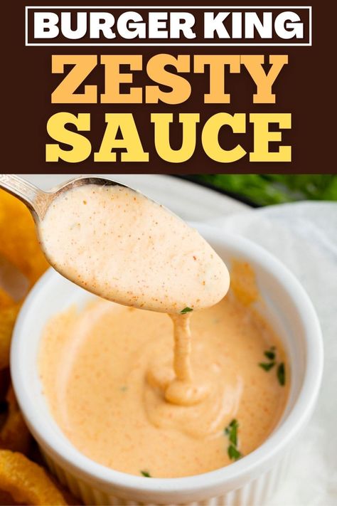 This copycat recipe for Burger King zesty sauce is just like the original! Learn how to make this sweet, creamy, savory, spicy sauce, plus, get tips for the very best sauce you've ever had. Burger King Stacker Sauce Recipe, Burger King Breakfast Burrito Sauce, Burger King Zesty Sauce Recipe, Burger King Sauce Recipe, Copycat Sauces, Burger King Zesty Sauce, Burger King Breakfast, Burrito Sauce, Dinner Sides Recipes