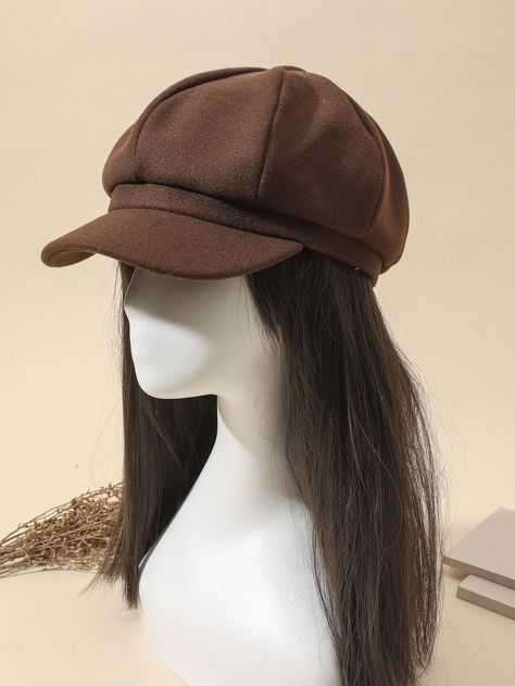 Coffee Brown Casual Collar  Fabric Plain Baker Boy Cap Embellished  Fall/Winter Women Accessories Bennies Hats Outfits, Stylish Hats For Women, Cap Aesthetic, Paper Boy Hat, Women Winter Hat, Winter Caps, Baker Boy Cap, Baker Boy Hat, Luxury Hats