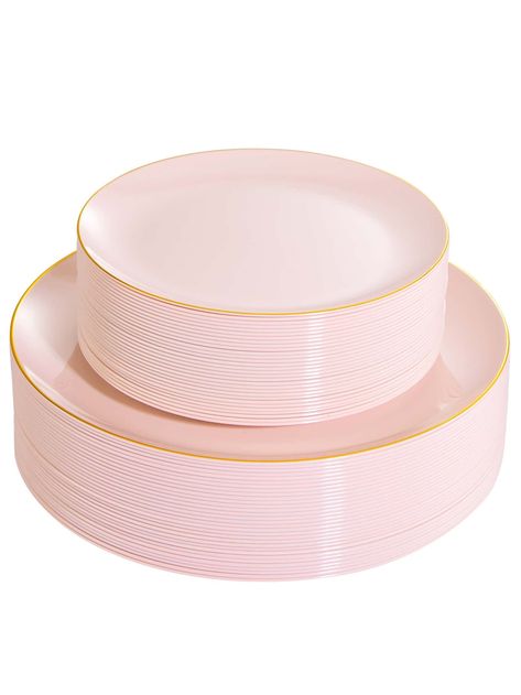 20pcs Pink & Gold Plastic Plates Set, Including 10.25'' Dinner Plates And 7.5'' Salad Plates, Suitable For Various Occasions, Great For Party, Birthday, WeddingI discovered amazing products on SHEIN.com, come check them out! Gold Plastic Plates, Pink Christmas Gifts, Pink Plates, Kitchen Christmas Gifts, Kitchen Christmas, Wedding Plates, Christmas Pink, Gold Kitchen, Gold Collar