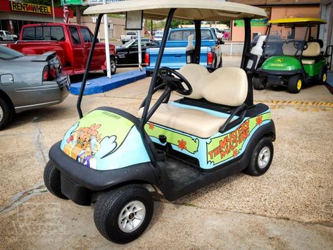 Golf Cart Makeover, Golf Cart Decorations, Lego Scooby Doo, Gold Cart, Texarkana Texas, Golf Cart Ideas, Halloween Costumes To Make, Custom Golf Carts, Golf Diy