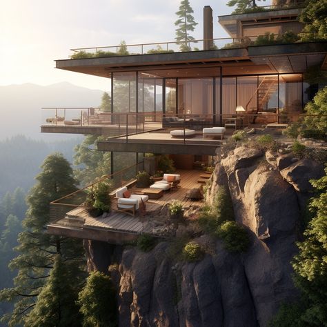 Cliffside House, Modern Timber Frame, Hillside Villas, House Outer Design, Expect Nothing, Tropical Architecture, Cliff House, Modern Mountain Home, Modern House Facades