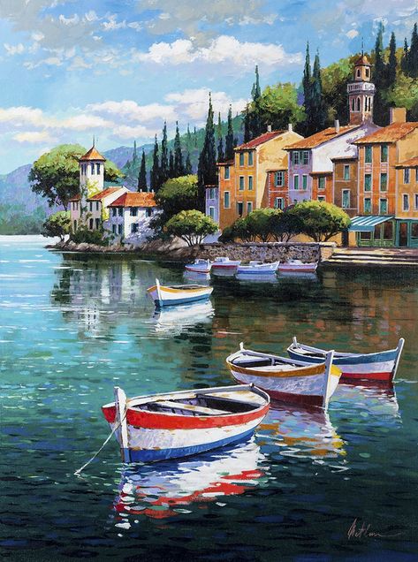 ARTfocus Publishing | Anatoly Metlan Art Mediterranean Paintings, Seascape Canvas, Dream Painting, Canvas For Beginners, Boat Art, Easy Canvas Painting, Boat Painting, Landscape Art Painting, Simple Acrylic Paintings