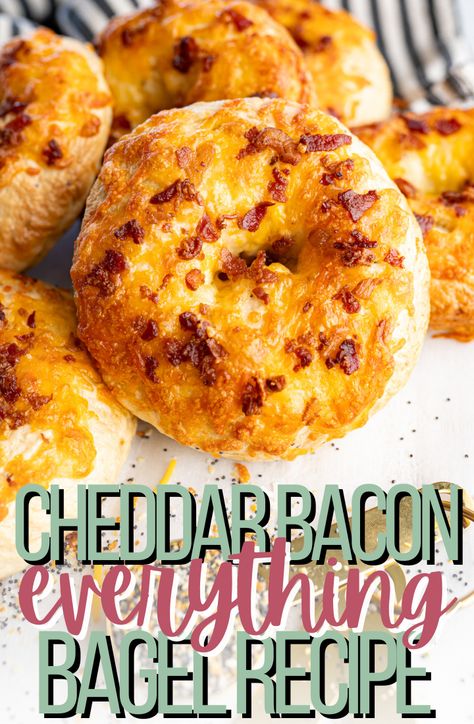 Cheddar Bacon Everything Bagel  - Cooking With Karli Bagel Recipe Sourdough, Homemade Bagel Flavors, Cooking With Karli Bagels, Kaiser Rolls Recipe, Bagels Recipe Homemade, Bagel Flavors, Cheddar Bagels, Bagel Recipes, Onion Bagel