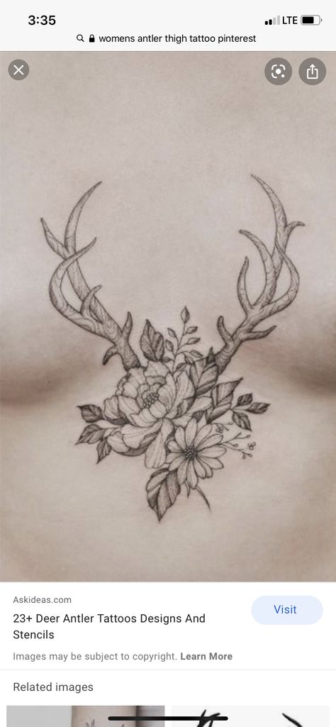 Buck Deer Tattoos For Women, Deer Antler Tattoos For Women, Buck Tattoo With Flowers, Womens Ankle Tattoo, Deer Hand Tattoo, Deer With Flowers Tattoo, Elk Tattoo Feminine, Stag Tattoo Feminine, Moose Tattoo For Women