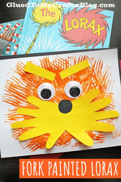 Dr Seuss Arts And Crafts For Kids, Book Crafts For Preschool, Dr Suess Kindergarten Crafts, Books Crafts For Kids, Lorax Crafts For Toddlers, Lorax Crafts Preschool, Dr Suess Art For Kids, Lorax Activities Preschool, Sunset Craft