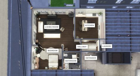 a cozy industrial apartment in the heart of San Myshuno - by color & space San Myshuno Apartment, Sims 4 San Myshuno Apartment, 17 Culpepper House, Sims 4 San Myshuno, Culpepper House, San Myshuno, Industrial Apartment, Sims 4 House Plans, Sims House Plans