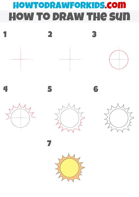 Sun Drawing Step By Step, Sun Drawing Tutorial, How To Draw A Sun Step By Step, How To Draw The Sun, Sun Sketch Simple, How To Draw Sun, How To Draw A Sun, Sun Drawing Simple, How To Draw Shadow