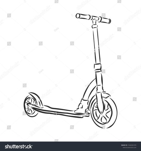 Kick scooter sketch, contour vector illustration #Ad , #Sponsored, #sketch#scooter#Kick#illustration Scooter Drawing Sketch, Scooter Tattoo Design, Razor Scooter Tattoo, Kick Illustration, Symbolic Things, Scooter Tattoo, Scooter Sketch, Scooter Illustration, Scooter Drawing