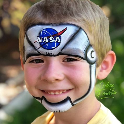 NASA Astronaut face paint by Jolene | Face And Body Artist (@daydreamfacepaintingboise) • Instagram photos and videos Astronaut Face Paint, Astronaut Mask, Astronaut Halloween, Face Painting For Boys, Astronaut Helmet, Boy Face, Moon Face, Face Painting Designs, My Space