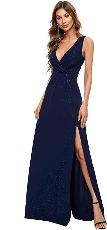 Navy Wedding Dress, Side Split Prom Dress, Split Prom Dresses, Beautiful Evening Dresses, Long Evening Dresses, Evening Dress Floor Length, Ever Pretty, Affordable Dresses, Glitter Dress