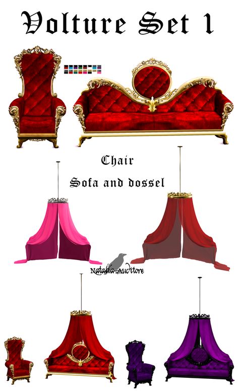 Volture set 1 | Natalia-Auditore on Patreon Sims 4 Throne Chair, Sims 4 Royality Cc, The Sims 4 Cc Victorian Furniture, Sims 4 Royal Cc Furniture Throne, Sims 4 Palace Cc, Sims 4 Cc Throne, Rococo Sims 4, Sims 4 Royal Palace, Ts4 Royal Cc