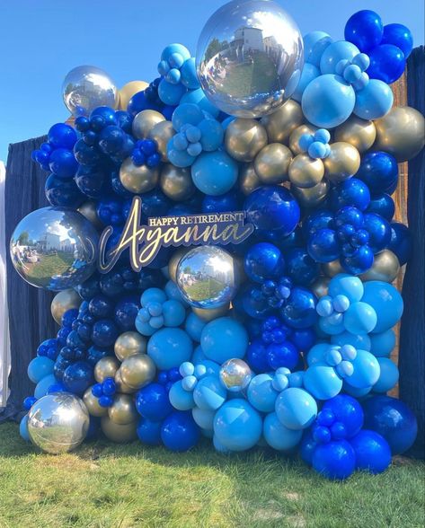 Blue Birthday Themes, 50th Birthday Balloons, Men's Birthday, Balloons Galore, Blue Party Decorations, Birthday Decorations At Home, Sweet Sixteen Birthday Party Ideas, 79th Birthday, 16th Birthday Decorations