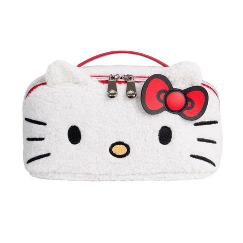 Keep All Of Your Beauty And Travel Essentials Together In This Supercute Makeup Bag! This Cozy Bag Features Hello Kitty’s Face Embroidered On The Front, Plus 3d Detailing Of Her Ears And Her Signature Red Bow. Flip To The Backside To Reveal Hello Kitty In Cursive Script! Why We Love It: Cozy Faux Sherpa Fabric Top Handle For Easy Carrying Signature Red Bow Applique In Saffiano Leather Embroidered Face Details And Signature Logo Silver Hardware Interior Red Bow & Polka Dot Artwork Lined Interior Dot Artwork, Hollywood Vanity Mirror, Face Details, Bow Applique, Impressions Vanity, Sherpa Fabric, Cursive Script, Embroidered Face, Makeup Travel Case