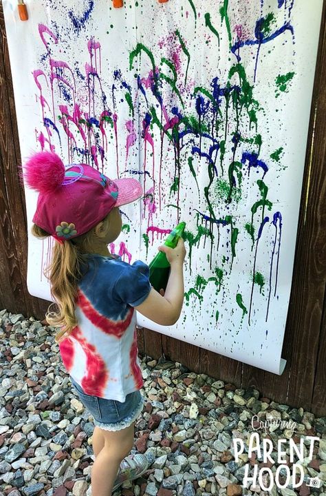 Spray Bottle Painting, Cardboard Rocket, Painting Crafts For Kids, Open Ended Art, Purple Food Coloring, Sensory Bottle, Toddler Lunches, Painting Activities, Sensory Bottles