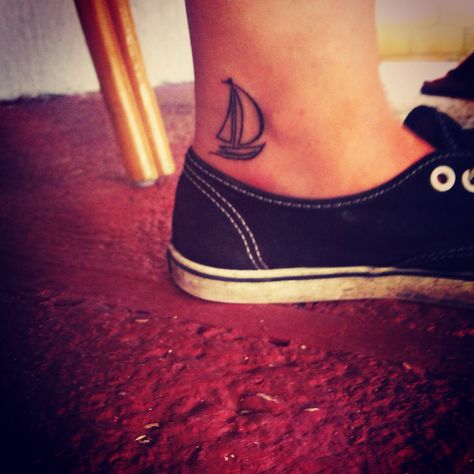 In love with my new sailboat tattoo! Sailboat Tattoo Simple, Boat Tattoos, Sailing Tattoo, Sailboat Tattoo, Boat Tattoo, Sailor Tattoos, Small Tattoos With Meaning, Dad Tattoos, Tattoo Meaning