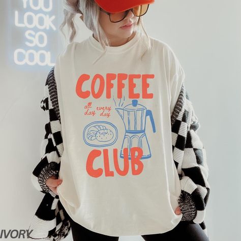 Coffee Club Shirt, Comfort Colors® Tee, Coffee Lover Gift, Retro Coffee Shirt, Coffee Club Tshirt, Foodie Shirt, Aesthetic Shirt, Trendy Tee by LuckyLimeCo on Etsy Coffee Shop Merch, Coffee Merch, Club Tshirt, Coffee Graphic Tee, Merch Ideas, Shirt Image, Retro Coffee, Coffee Tees, Coffee Club