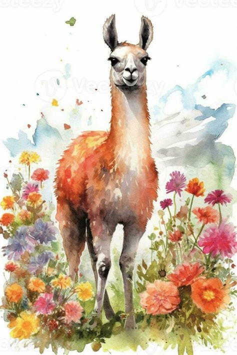 there is a llama standing in the grass with flowers. generative ai. Grass With Flowers, Llama Images, Vector Snowflake, The Grass, Wildlife Art, Llama, Decoupage, Vector Free, Photo And Video