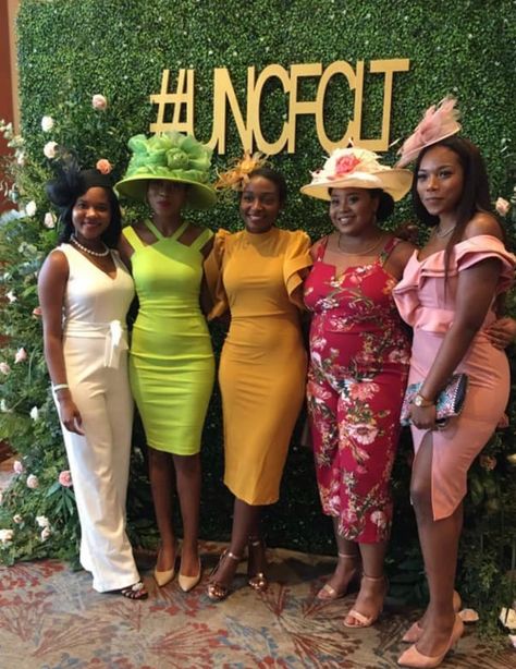 Kentucky Derby Brunch Outfit, Tea Party For Black Women, Black High Tea Outfits For Women, Tea Party Outfits For Black Women Summer, Tea Party Bridal Shower Ideas Outfit Black Women, Derby Outfits Black Women, High Fashion Tea Party, Tea Party Attire For Black Women, Kentucky Derby Black Women