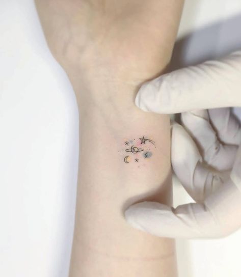 Faith Tattoos, Universe Tattoo, Planet Tattoos, Shape Tattoo, Muster Tattoos, Inspiration Tattoos, Star Tattoo, Small Wrist Tattoos, Subtle Tattoos