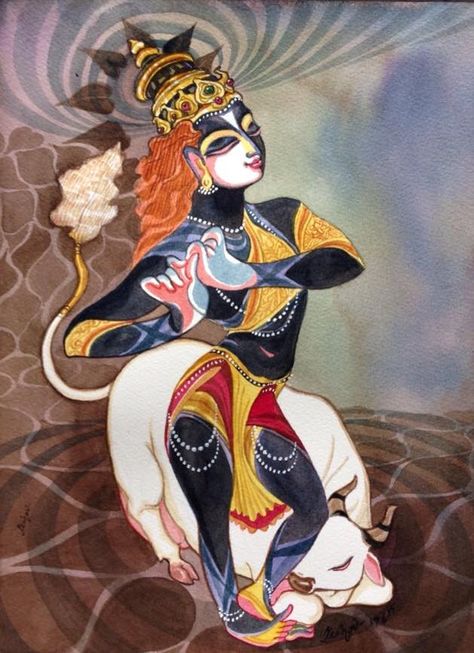 Krishna  https://www.facebook.com/keshav61/photos/a.804340069653161.1073741837.198003480286826/826758224078012 Indian Traditional Paintings, Indian Illustration, Krishna Drawing, Moonlight Painting, Pichwai Paintings, Indian Painting, Vedic Art, Krishna Radha Painting, Indian Folk Art