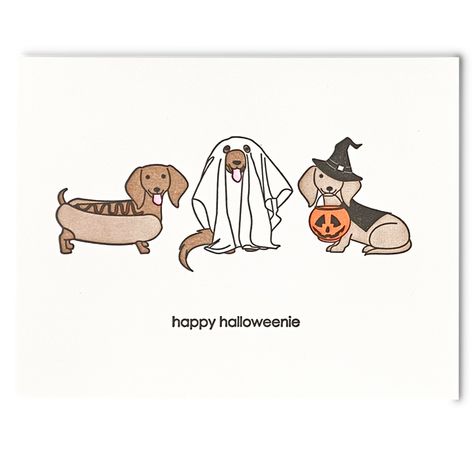 Happy Halloweenie Dachshund, Funny Dog Cards, Weiner Dog Halloween, Halloweenie Dachshund, Halloween Card Ideas, Halloween Dachshund, Dachshund Halloween, Dachshund Illustration, Happy Halloweenie