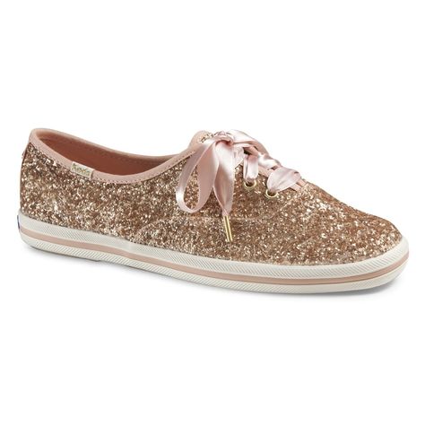 Keds x Kate Spade Champion Glitter Sneaker Sneakers For Wedding, Kate Spade Glitter Keds, Glitter Tennis Shoes, Kate Spade Sneakers, Gold Glitter Shoes, Kate Spade Wedding, Bridal Sneakers, Kate Spade Keds, Rose Gold Sneakers