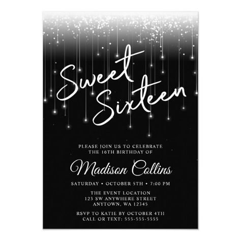 Black And White Sweet 16 Invitations, Black And White Sweet 16 Dresses, Black And White Sweet 16 Theme, Black And White Sweet 16, White Sweet 16, Black Sweet 16, Hollywood Sweet 16, Black And White Party Decorations, Birthday 16