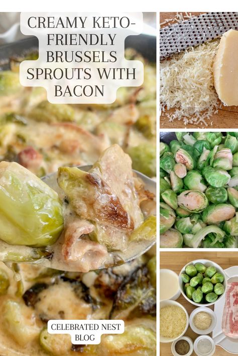 So delicious! Creamy bacon and Brussels sprouts. #ketorecipes #lowcarb #lowcarbrecipes #sidedish Creamy Brussel Sprouts With Bacon, Creamy Brussel Sprouts, Bacon Casserole Recipes, Brussel Sprouts With Bacon, Keto Side Dish, Bacon Fries, Keto Side, Bacon Brussel Sprouts, Low Carb Casseroles