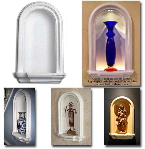 Recessed Wall Niche<br>Fits Between Wall… Corner Wall Niche, Arched Niche In Wall, Decorating A Niche In A Wall, Niche Wall Decor, Wall Niches Ideas, Niche In Wall, Arched Niche, Wall Niche Decor, Recessed Wall Niche