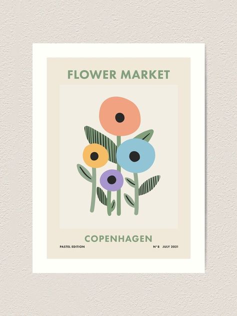 Danish Pastel Aesthetic, Danish Art, Travel Poster Design, Flower Market Poster, Danish Pastel, Retro Travel Poster, Bathroom Redo, Poster Art Print, Flower Market