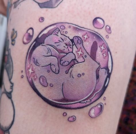 Cat Returns Tattoo, The Cat Returns Tattoo, Purple Tattoos, Pink Tattoo, Funky Tattoos, The Cat Returns, Kawaii Tattoo, Ink Inspiration, Cute Little Tattoos