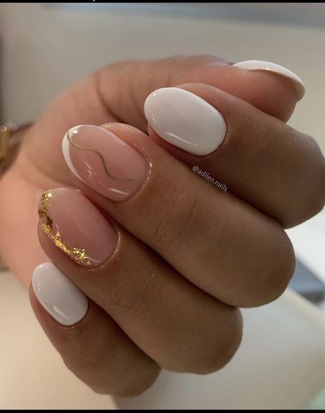 White Nails With Gold Accent, Coral Nails With Design, Simple Gel Nails, Basic Nails, Casual Nails, Her Nails, Nail Candy, Soft Nails, Short Acrylic Nails Designs