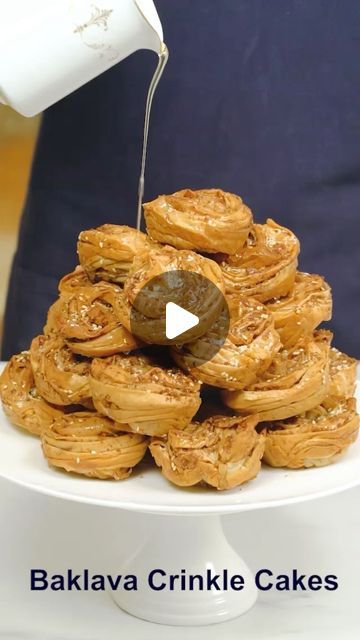 Antoniou Fillo Pastry on Instagram: "BAKLAVA CRINKLE CAKES. When you have a packet of Fillo Pastry in the fridge, it’s so easy to create a delicious dessert using ingredients that you’ll likely already have on hand in the pantry. These moreish Baklava Crinkle Cakes are made by crinkling Fillo Pastry into pretty rosettes and shaping them in a muffin tin. The combination of walnuts, cinnamon, sesame seeds, sweet syrup and crispy Fillo Pastry is heavenly! You can find the recipe on our website, there is a link in our Instagram bio. Alternatively, here is the direct link: https://antonioufillo.com.au/blog/recipes/baklava-fillo-crinkle-cake #baklava #baklawa #crinklecake #fillocrinklecake #fillopastry #filopastry #phyllodough #greekdessert #lebanesedessert #sweeteats #walnuts #walnutbakla Crinkle Cakes, Pastry Folding, Finger Food Dessert, Crinkle Cake, Finger Food Desserts, Lebanese Desserts, Baklava Recipe, Christmas Appetizers Party, Greek Desserts