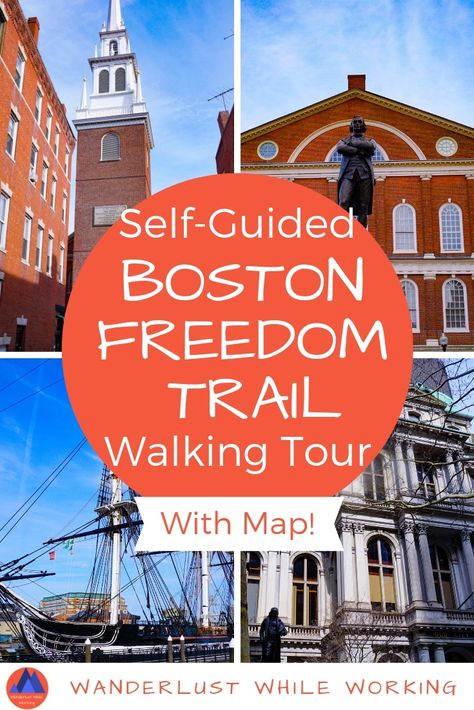 Self-Guided Boston Freedom Trail Walking Tour - Wanderlust While Working Freedom Trail Map, Boston Freedom Trail, Freedom Trail Boston, Boston Travel Guide, Boston Vacation, Trail Walking, Massachusetts Travel, New England Road Trip, Visiting Boston