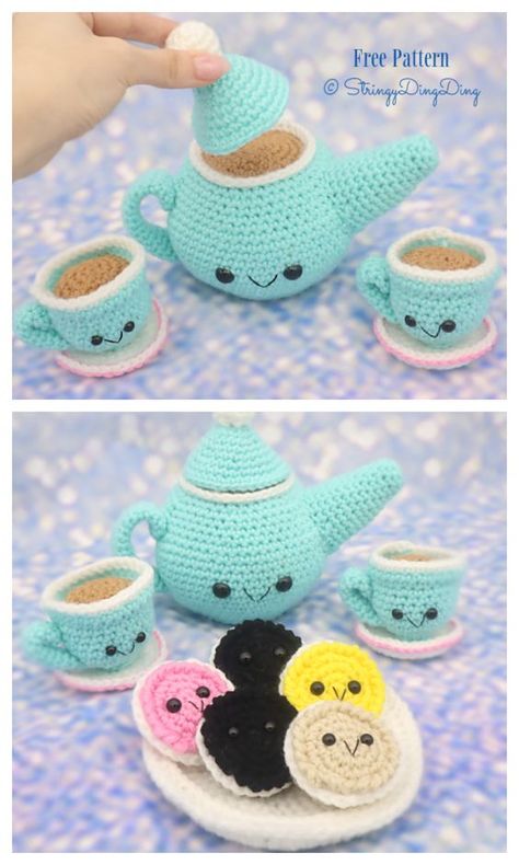 Toy Teapot Free Crochet Patterns - DIY Magazine Crochet Tea Set Pattern, Free Stuff Animal Crochet Patterns, Crochet Teacup Pattern Free, Crochet Tea Set Free Pattern, Crochet Tea Cup Pattern Free, Crochet Toy Set, Crochet Toy Ideas, Crochet Play Sets, Crochet Toddler Toys