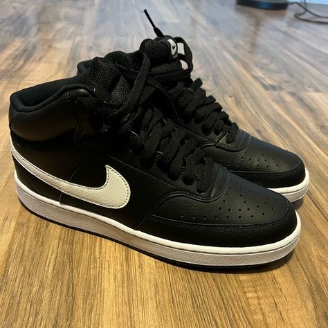 Nike Court Vision Next Nature Mid-Top Shoes Black and White Shoes Black And White, Mid Top Shoes, Nike Court Vision, Court Vision, Mid Top, White Brand, Top Shoes, Shoes Black, Black Shoes