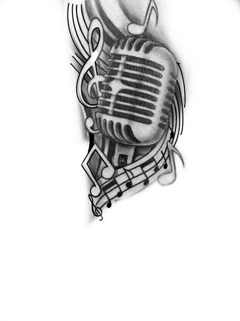 Microphone Tattoo Design, Luis Tattoo, Tattoo Machine Art, Nashville Tattoo, Microphone Tattoo, Cover Up Tattoos For Men, Chest Tattoo Stencils, Tattoo Homme, Music Tattoo Sleeves