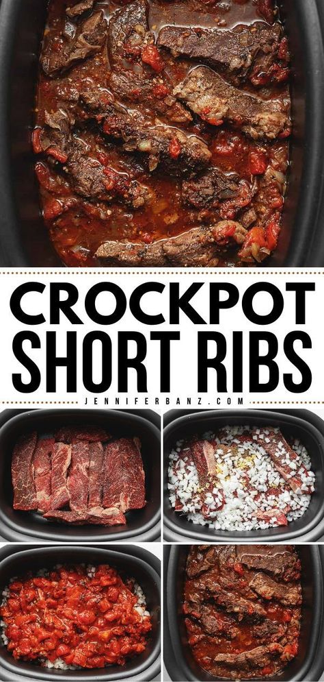 An easy crockpot recipe with only 5 ingredients! Tender with an amazing flavor, these Crockpot Short Ribs are perfect every time. Definitely a winner! So, grab some beef short ribs and enjoy this slow cooker dinner! Easy Beef Short Ribs Crock Pot, Easy Crockpot Short Ribs, Pork Short Ribs Crock Pot, Slow Cooker Beef Short Ribs Recipes, Beef Short Rib Slow Cooker, Short Ribs Slow Cooker Boneless, Crockpot Bbq Short Ribs, Short Ribs Recipe Crockpot Easy, Crockpot Boneless Beef Ribs Recipes