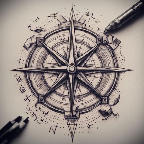 Unleash Your Brands Ink-credible Potential with Custom Tattooist Logo Design! Compass Rose Drawing, Compass Star, Vintage Compass Tattoo, Compass And Map Tattoo, Tattoo Name Fonts, Masculine Tattoos, Vintage Compass, Tattoo Themes, Compass Tattoo Design