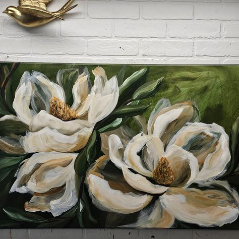 Smell the sweet Magnolias 🤍 I love how the painting turned out! This beauty is framed, ready to hang in your home🏡 #zoewhiteart #abstractpainting #texasartist #painting #floral #magnolia #floralpaintings #homedecor Magnolia Oil Painting, Magnolia Flower Art, Magnolia Vase, Magnolia Painting, Magnolia Art, Sweet Magnolias, Room Revamp, Magnolia Leaf, Vase Painting