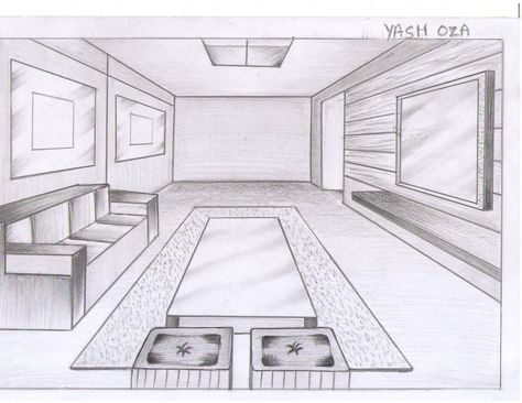 One Point Perspective Room, Room Perspective Drawing, Perspective Room, Interior Architecture Sketch, Birds Drawing, Drawing Room Interior Design, Furniture Design Sketches, Perspective Drawing Architecture, Drawing Interior