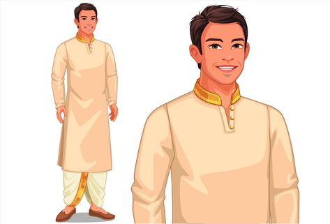 Fashion Illustration Face, Vector Illustration Character, Man Clipart, Traditional Indian Clothing, Indian Illustration, Fashion Figure, Man Sketch, Man Vector, Drawing Sheet